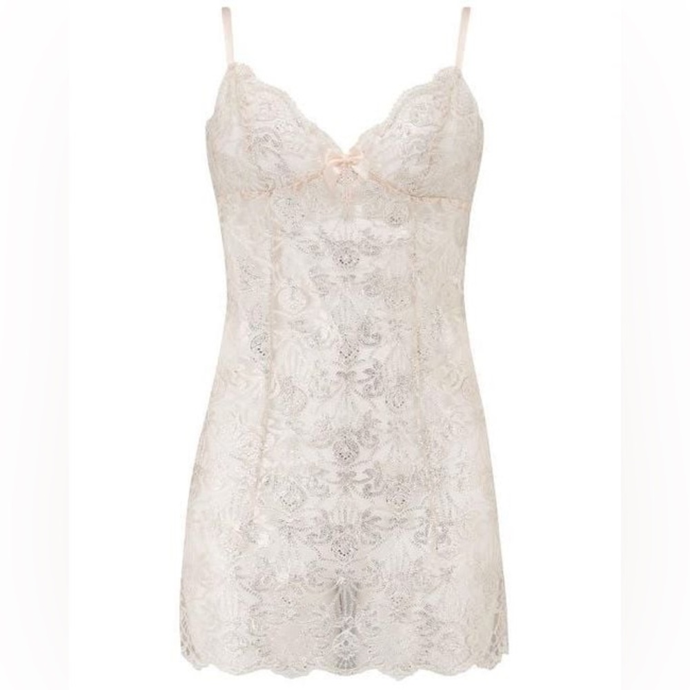 🎀 Scarlett Gasque Silk Lace Chemise Lingerie Dress in Cream